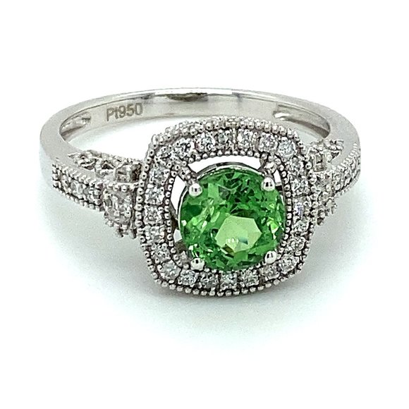 Certified Tsavorite 1.30ct Diamonds Platinum Ring - Picture 1 of 10